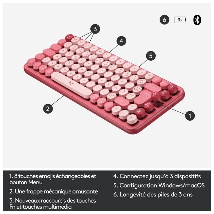 Clavier Sans Fil Logitech POP Keys Mécanique avec Touches Emoji Perso
