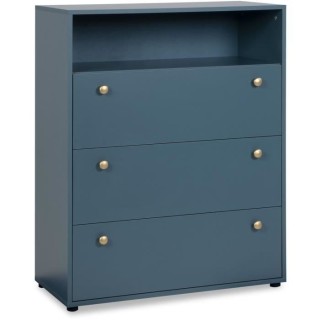 Commode 3 tiroirs avec niche - Bleu Pétrole - 80 x 40 x 100 cm - POP
