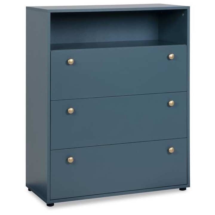 Commode 3 tiroirs avec niche - Bleu Pétrole - 80 x 40 x 100 cm - POP