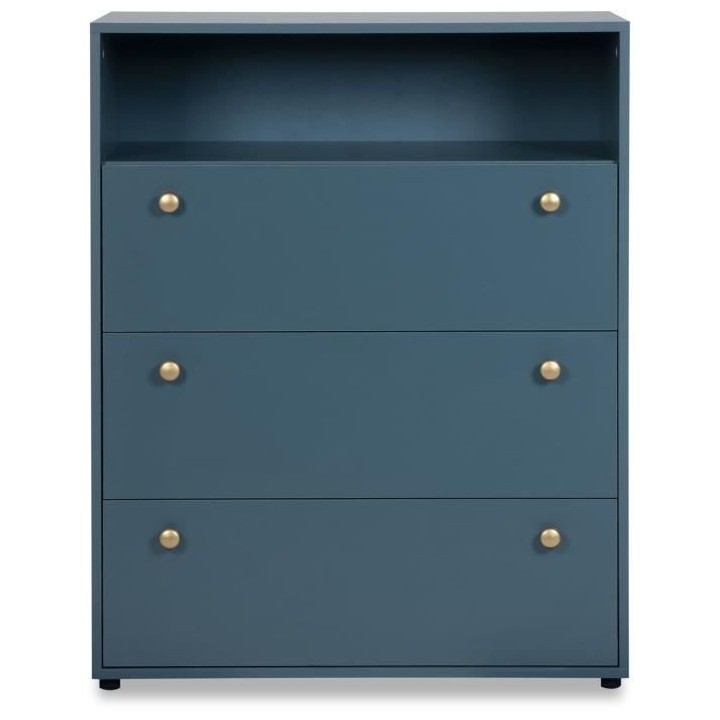 Commode 3 tiroirs avec niche - Bleu Pétrole - 80 x 40 x 100 cm - POP