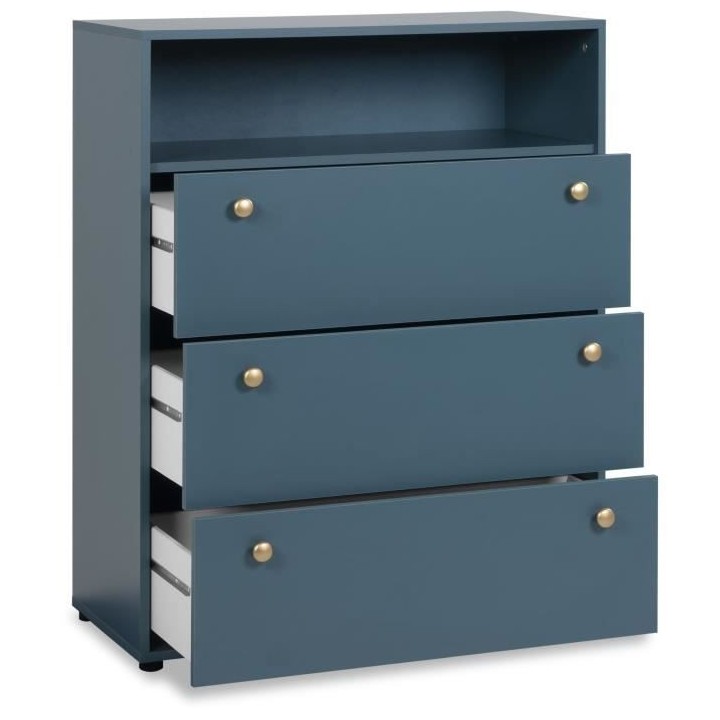 Commode 3 tiroirs avec niche - Bleu Pétrole - 80 x 40 x 100 cm - POP
