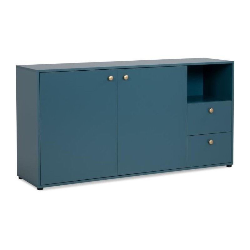 Buffet 2 portes + 2 tiroirs et niche ouverte - Bleu Pétrole - 150 x 45 x75 cm - POP COLOR