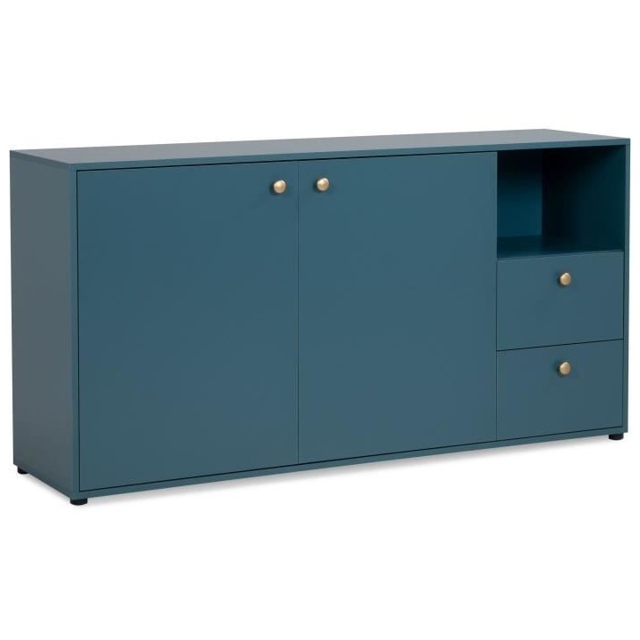 Buffet 2 portes + 2 tiroirs et niche ouverte - Bleu Pétrole - 150 x 4