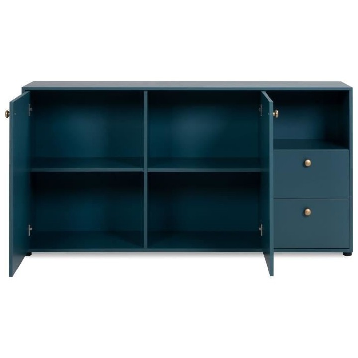 Buffet 2 portes + 2 tiroirs et niche ouverte - Bleu Pétrole - 150 x 4