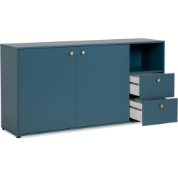 Buffet 2 portes + 2 tiroirs et niche ouverte - Bleu Pétrole - 150 x 45 x75 cm - POP COLOR