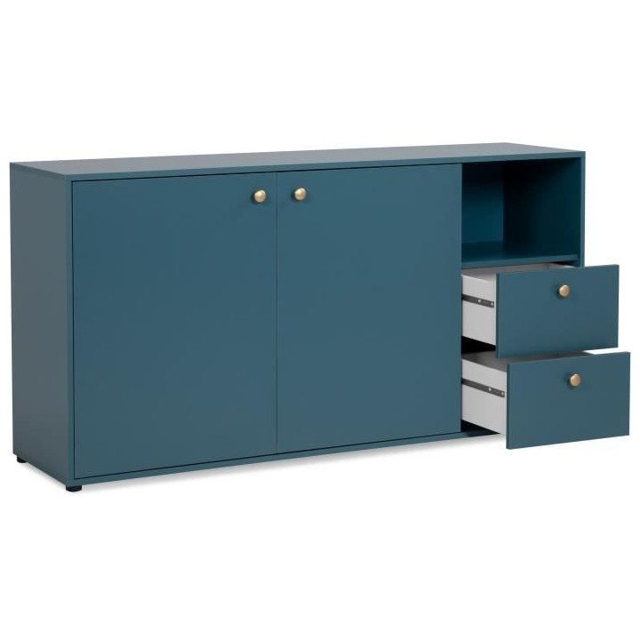 Buffet 2 portes + 2 tiroirs et niche ouverte - Bleu Pétrole - 150 x 4