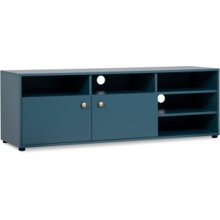 Meuble TV - 2 portes et 5 niches ouvertes - Bleu Pétrole - 140 x 40 x