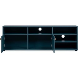 Meuble TV - 2 portes et 5 niches ouvertes - Bleu Pétrole - 140 x 40 x 45 cm - POP COLOR