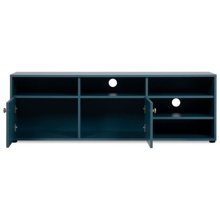 Meuble TV - 2 portes et 5 niches ouvertes - Bleu Pétrole - 140 x 40 x