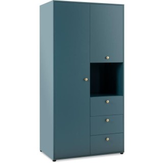 Armoire battante avec 2 portes + 3 tiroirs et niche ouverte - Bleu Pé