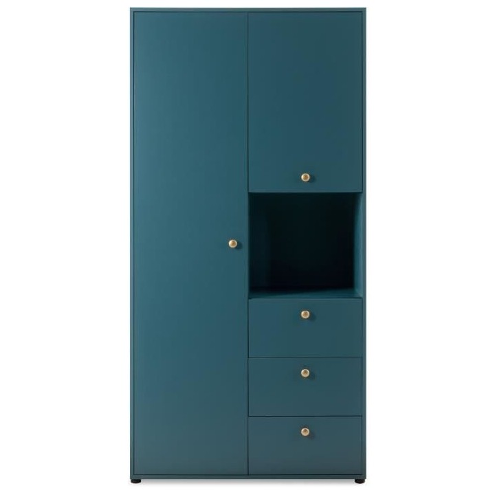 Armoire battante avec 2 portes + 3 tiroirs et niche ouverte - Bleu Pé