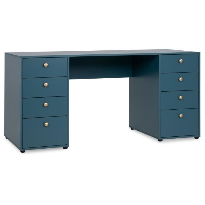 Bureau droit avec 8 tiroirs - Bleu Pétrole - 160 x 67 x 75 cm - POP C