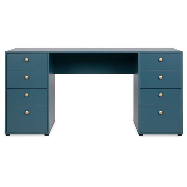 Bureau droit avec 8 tiroirs - Bleu Pétrole - 160 x 67 x 75 cm - POP C