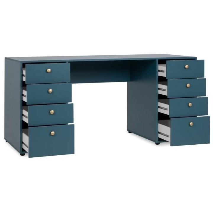Bureau droit avec 8 tiroirs - Bleu Pétrole - 160 x 67 x 75 cm - POP C