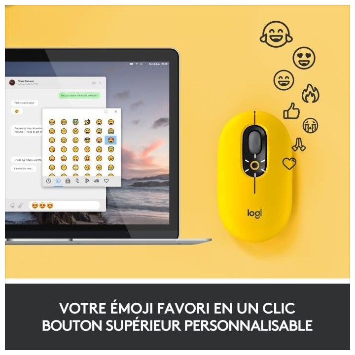 Souris Sans Fil Logitech POP Mouse avec Emojis Personnalisables, Bluet