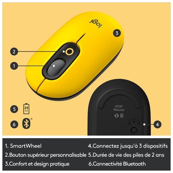 Souris Sans Fil Logitech POP Mouse avec Emojis Personnalisables, Bluet