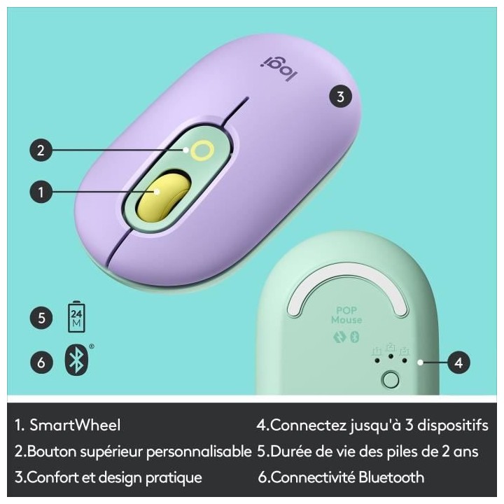 Souris Sans Fil Logitech POP Mouse avec Emojis Personnalisables, Bluet