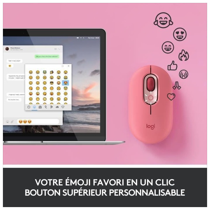 Souris Sans Fil Logitech POP Mouse avec Emojis Personnalisables, Bluet