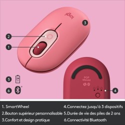 Souris Sans Fil Logitech POP Mouse avec Emojis Personnalisables, Bluetooth, USB, Multidispositifs - Rose