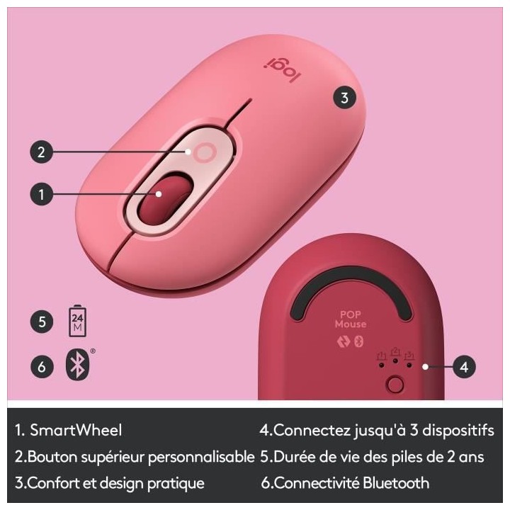 Souris Sans Fil Logitech POP Mouse avec Emojis Personnalisables, Bluet