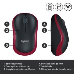 LOGITECH - Souris sans fil optique - M185 Rouge