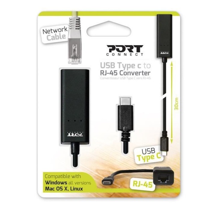 PORTDESIGNS Convertisseur USB Type C vers RJ-45 - Compatible Windows /