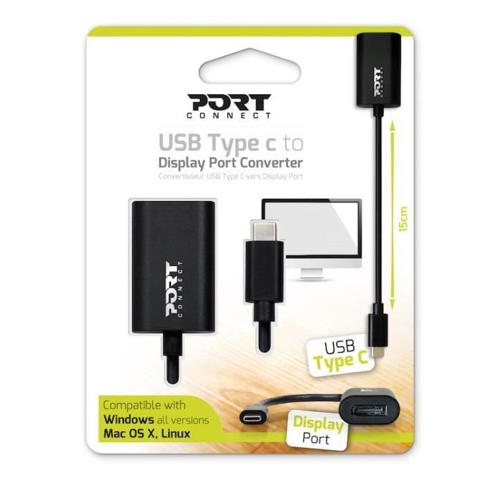 PORTDESIGNS Convertisseur USB Type C vers Display Port - Compatible Wi