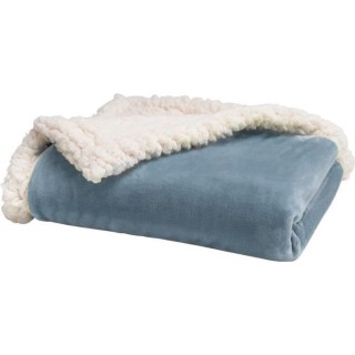 BABYCALIN Couverture bi- matiere Flanelle et Sherpa - Bleu - 75 x 100