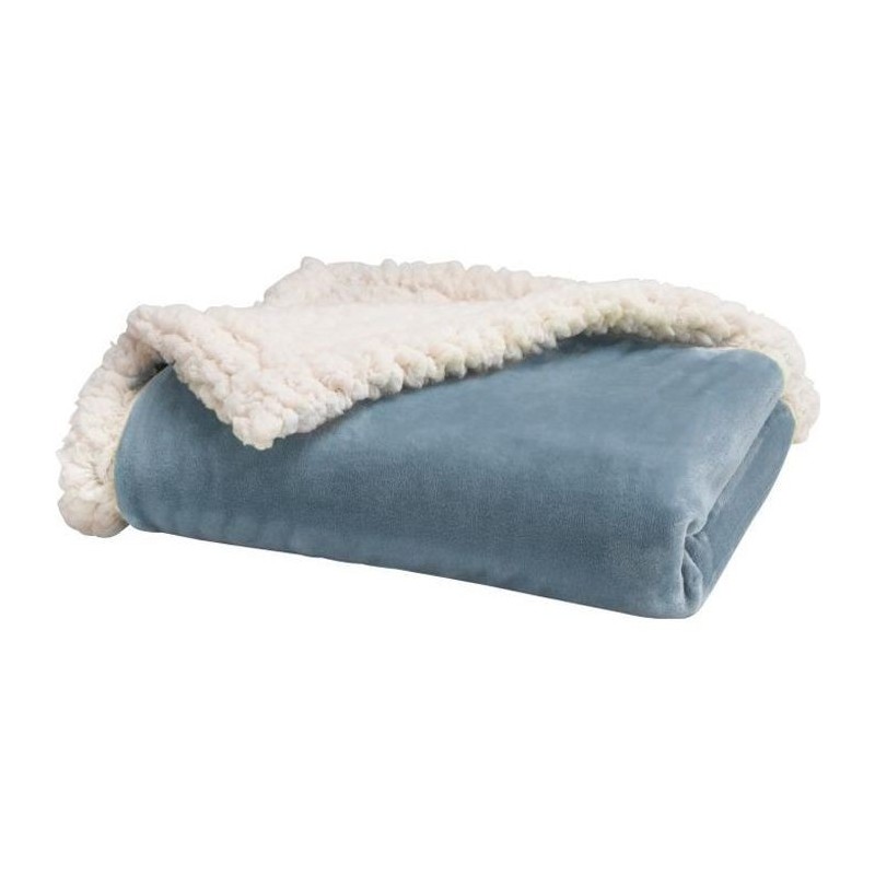 BABYCALIN Couverture bi- matiere Flanelle et Sherpa - Bleu - 75 x 100 cm