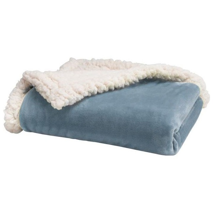 BABYCALIN Couverture bi- matiere Flanelle et Sherpa - Bleu - 75 x 100