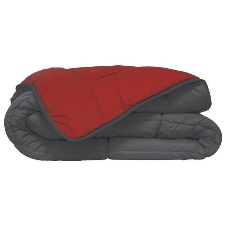 HUDSON Couette légere Microfibre 200g/m² 240x260cm Gris & Rouge