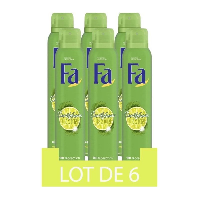 FA Déodorant Anti Transpirant - Efficacité 48h - Formule douce pour la Peau - Caribbean Wave - 200 ml - Lot de 6