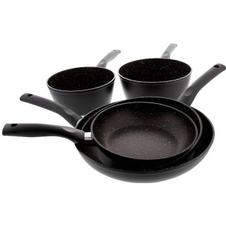 Set 5 pieces cuisson, 3 poeles Ø 20, 24, 28 cm + 2 casseroles Ø 18,