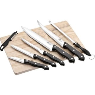 PRADEL EXCELLENCE Planche en bois avec 5 couteaux de cuisine, un fusil