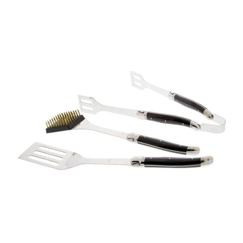 Coffret Barbecue 3 pieces, Inox et manche ABS -PRADEL EXCELLENCE - Brosse, pince et spatule ajourée.