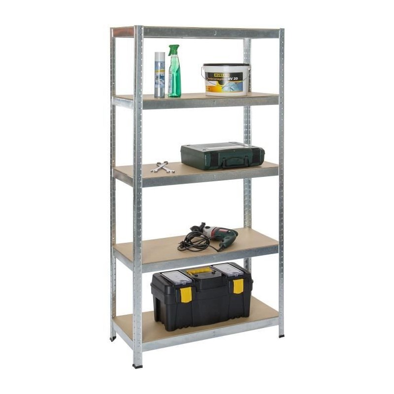 PRACTO HOME Etagere de rangement bois/galva - 180x90x40cm - charge lourde - 250kgs/tablettes