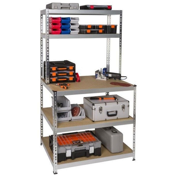 PRACTO HOME Etabli de rangement bois/galva avec établi - 180x101x30/6