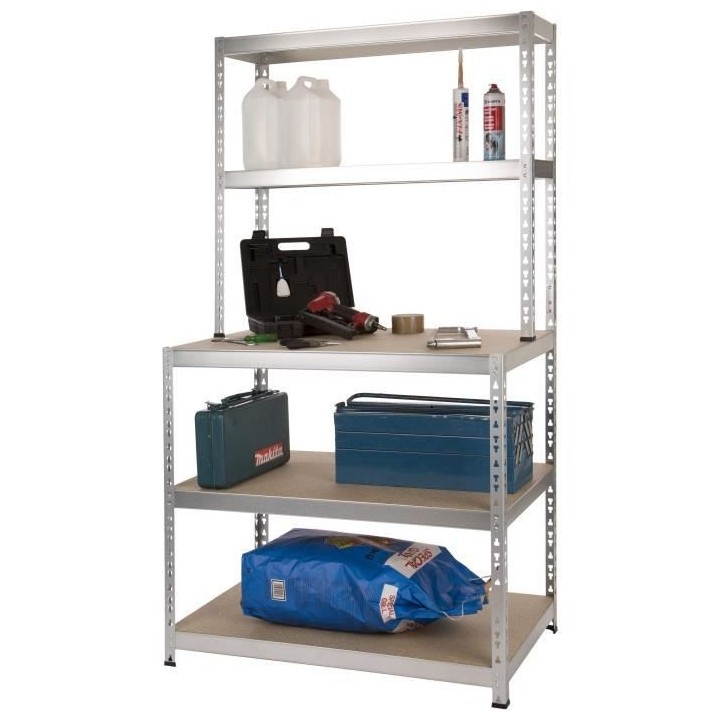 PRACTO HOME Etabli de rangement bois/galva avec établi - 180x101x30/6