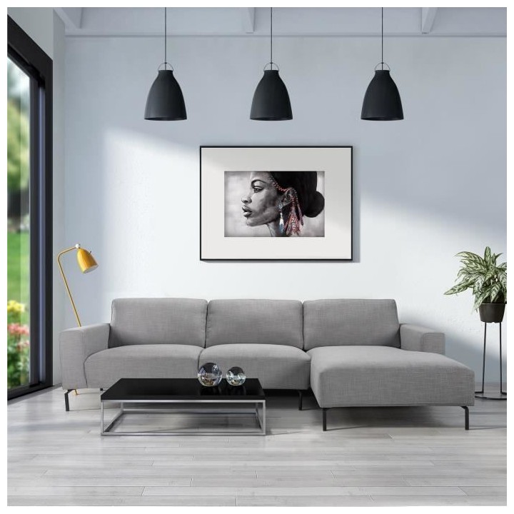 Canapé d'angle droit 4 places PRESTON -Tissu Gris clair - L 279 x P 1