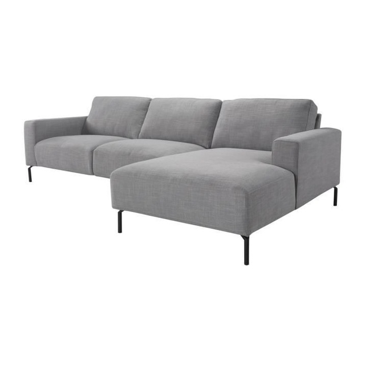 Canapé d'angle droit 4 places PRESTON -Tissu Gris clair - L 279 x P 1