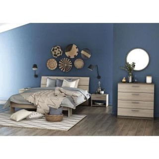 Ensemble Pricy - Lit 140x190/200 + 2 chevets + 1 commode 4 tiroirs - D