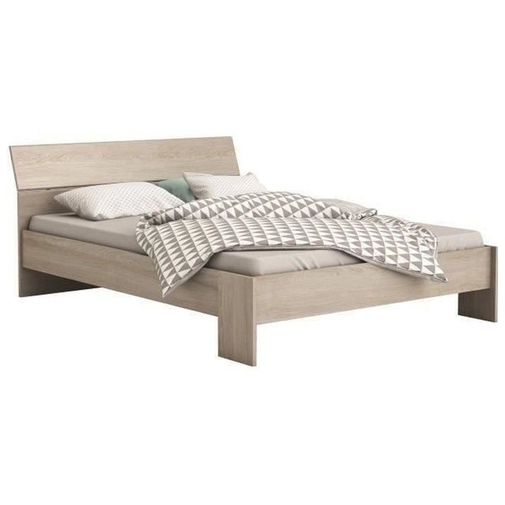 DEMEYERE PRICY Lit 140 x 190/200 cm - Décor Chene shannon - L 145 x P