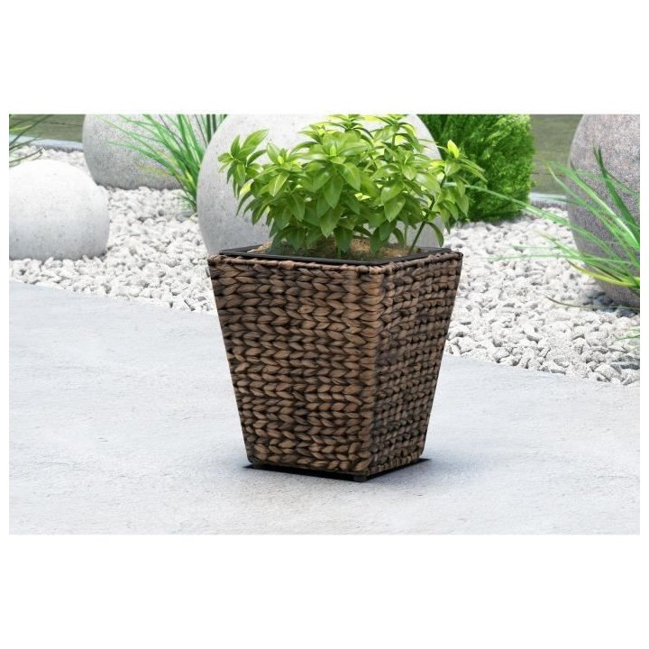 Pot de fleur carré en jacinthe d'eau tressée - 28 x 28 x 30 cm - Mar