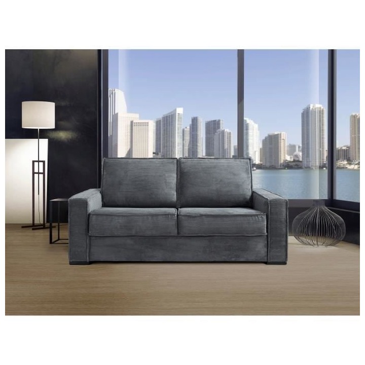 Canapé 3 places convertible express PRISMA - Velours côtelé gris an