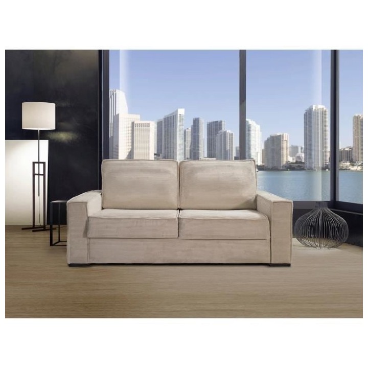 Canapé 3 places convertible express PRISMA - Velours côtelé beige -