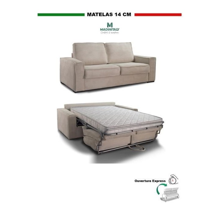 Canapé 3 places convertible express PRISMA - Velours côtelé beige -