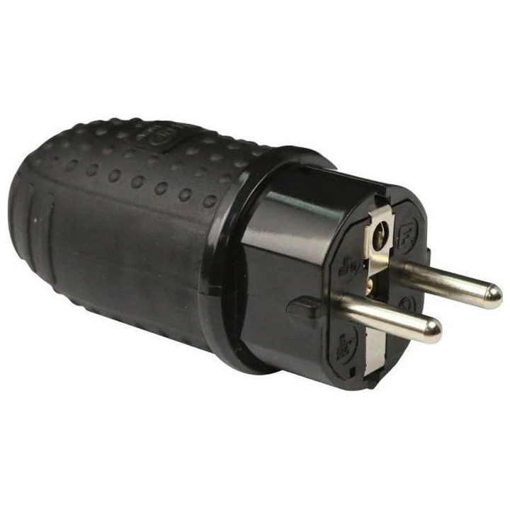 Fiche électrique mâle étanche ZENITECH IP44 16A 2P+T - Noir