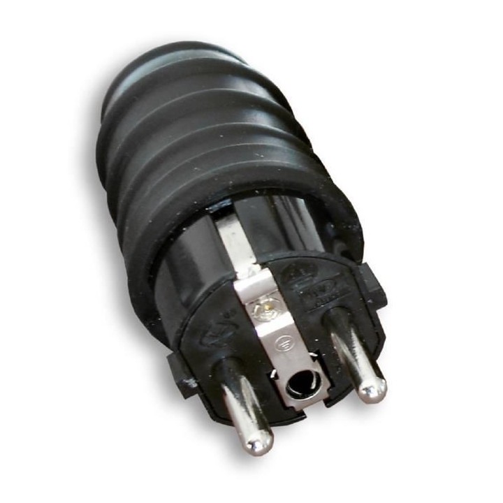 Fiche électrique mâle étanche ZENITECH IP44 16A 2P+T - Noir