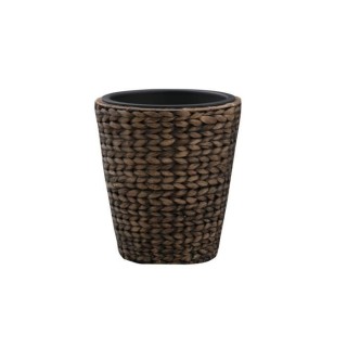 Pot de fleur rond en jacinthe d'eau tressée - 28 x 28 x 30 cm - Marro