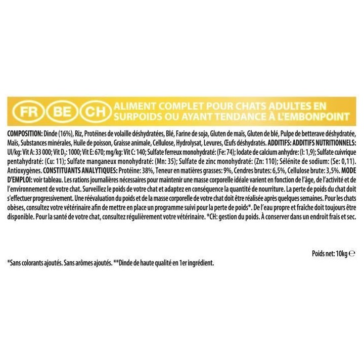 PRO PLAN Light Croquettes - Riche en dinde - Pour chat adulte - 10 kg